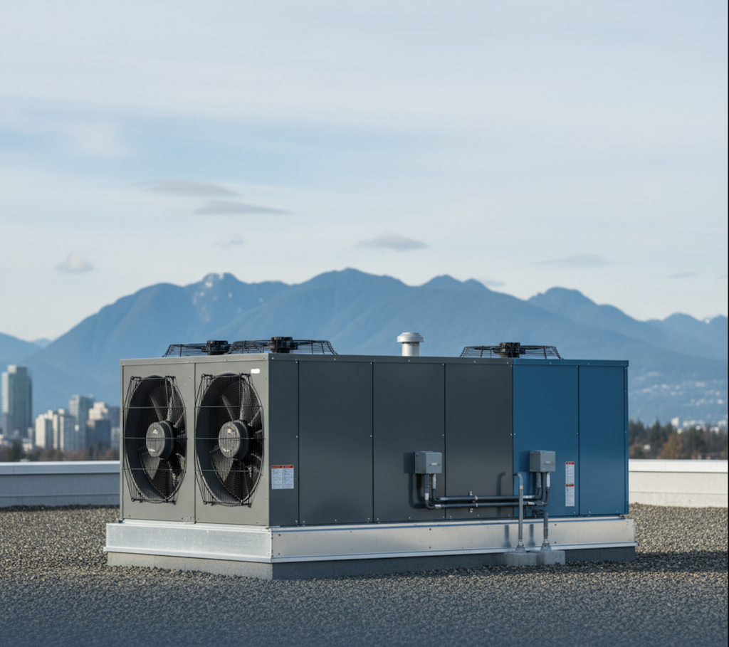 Commercial HVAC rooftop unit in Burnaby BC providing efficient heating and cooling solutions